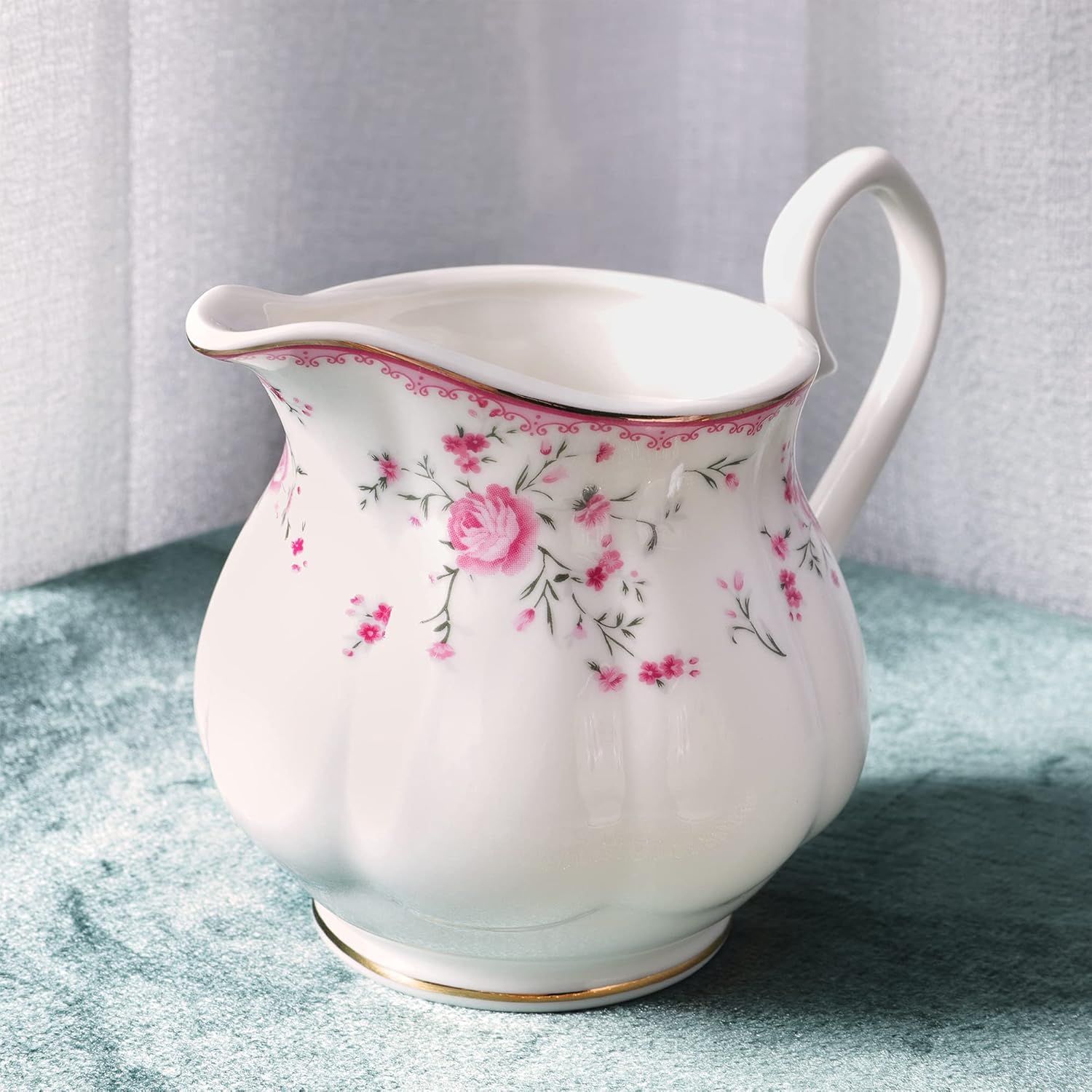 fanquare Service à Thé en Porcelaine, Ensemble de Tasse et Soucoupe à Thé, Service de Thé 6 Personnes, Théière de Mariage Pichet à Crème dans un Sucrier, Service à Café Flower China, Rose Rouge