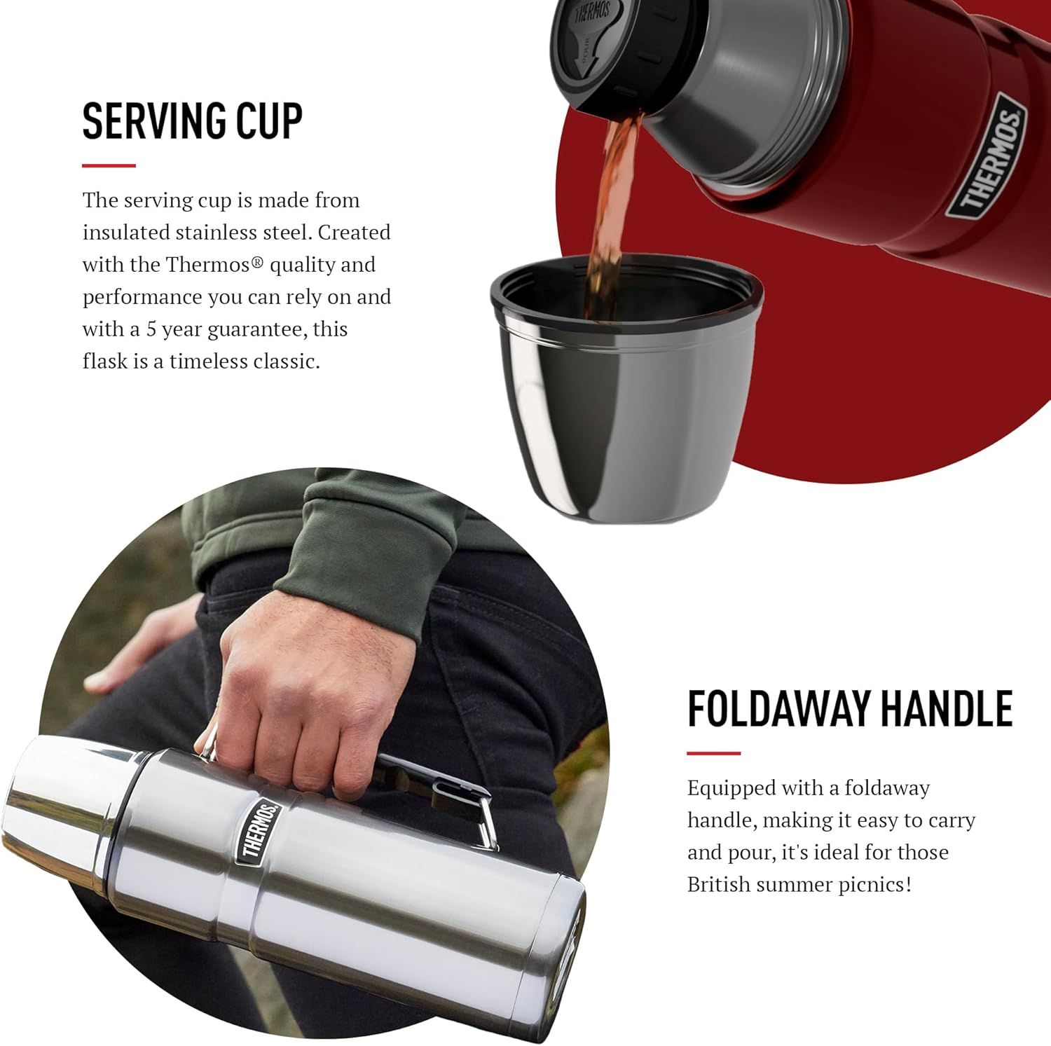 Thermos Très Grande flasque de 1,2 L en Acier Inoxydable, Rouge Cranberry, 1,2 l