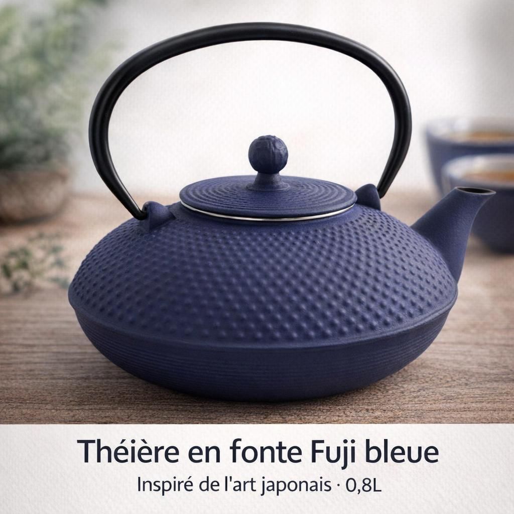 NOVASTYL - Théière en fonte Fuji bleue - 0,8L - Inspiré de l'art japonais - 7321629