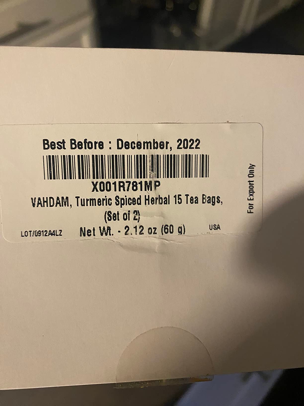 Tisane curcuma et épices Vahdam sans caféine