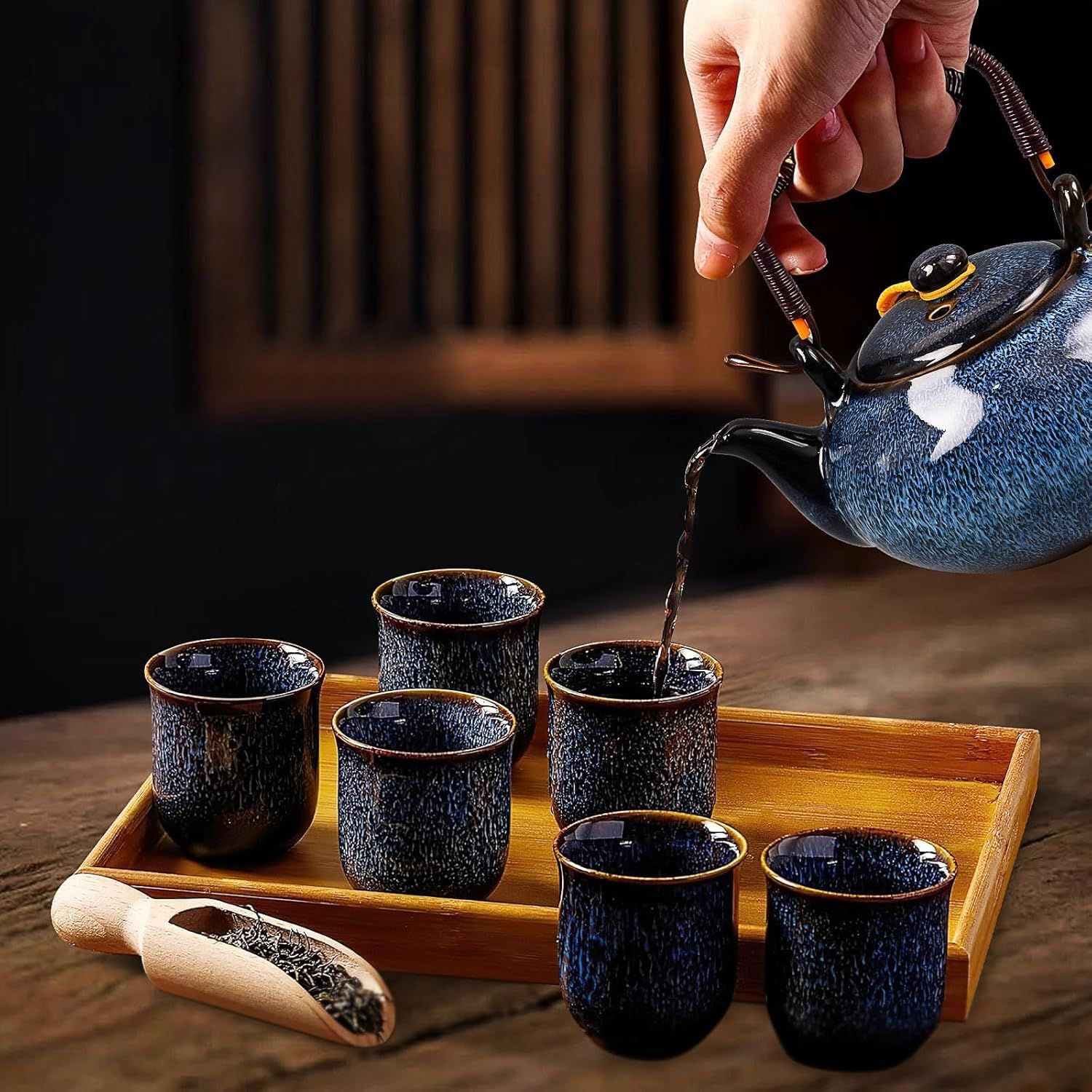 Service à thé japonais en porcelaine de 650 ml avec 6 tasses à thé, boîte cadeau, théière chinoise émaillée modifiée au four pour adultes, amateurs de thé, homme et femme