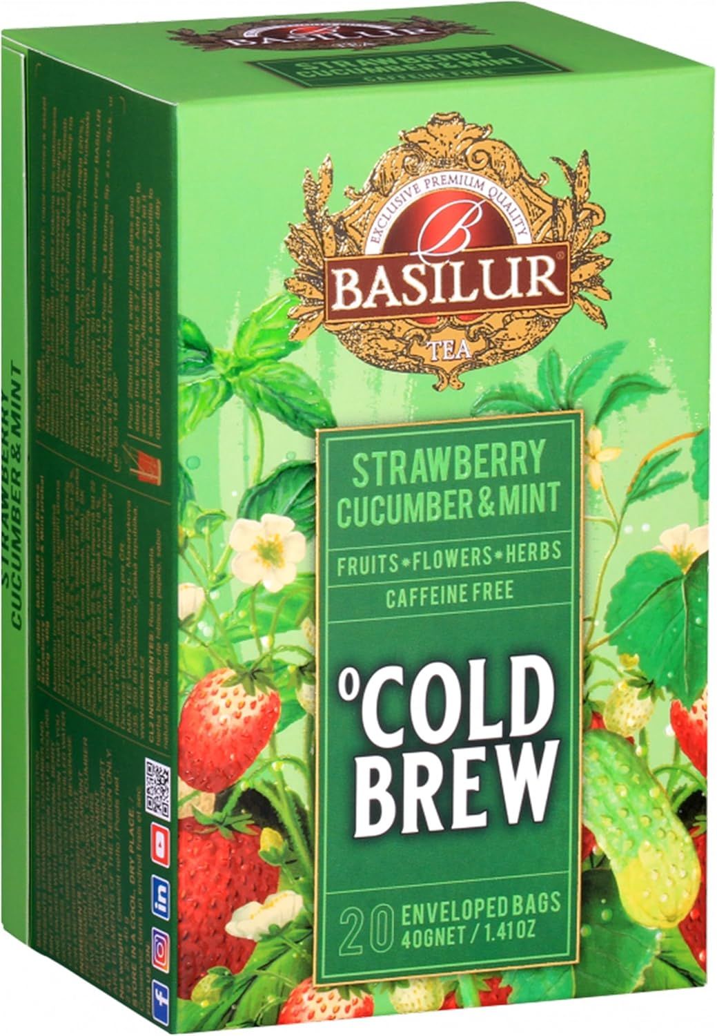 Thé froid fruité décaféiné Basilur aux arômes de fraise et menthe