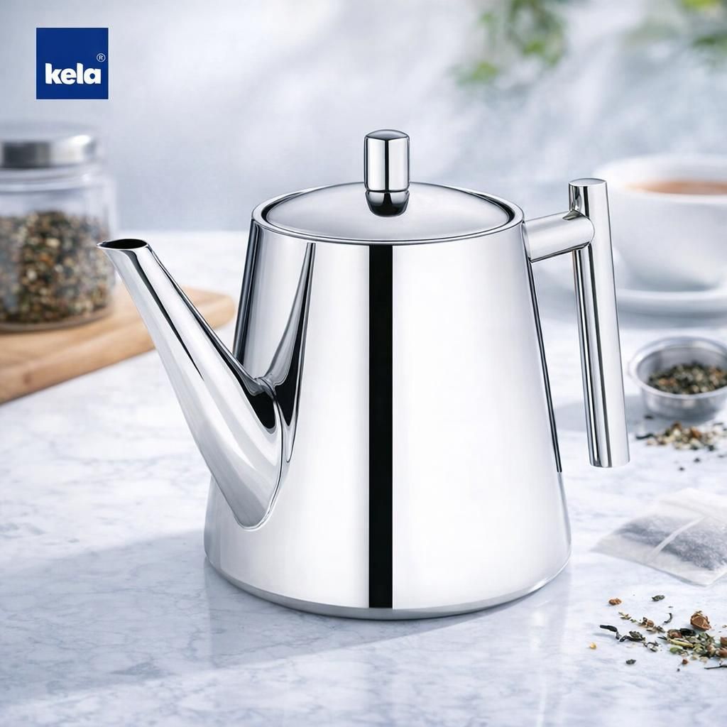 kela Théière avec tamis, théière en acier inoxydable 0,9 l ANCONA, théière pour thé en vrac et sachets de thé, bouilloire à thé